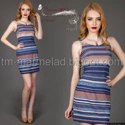 Платье женское  372 Костюмная полоска синий